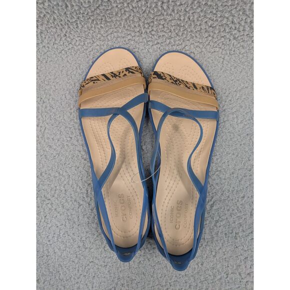 Crocs Isabella Graphic Strappy Sandals Blue and Tan Style 205084 Women's size 10 - Picture 5 of 8